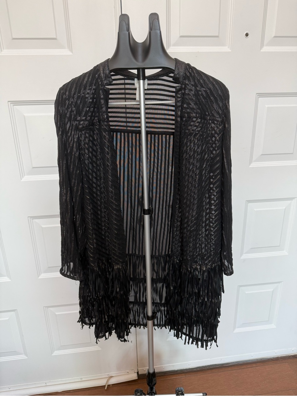 Black Fringe Open-Front Women's Sweater Cardigan